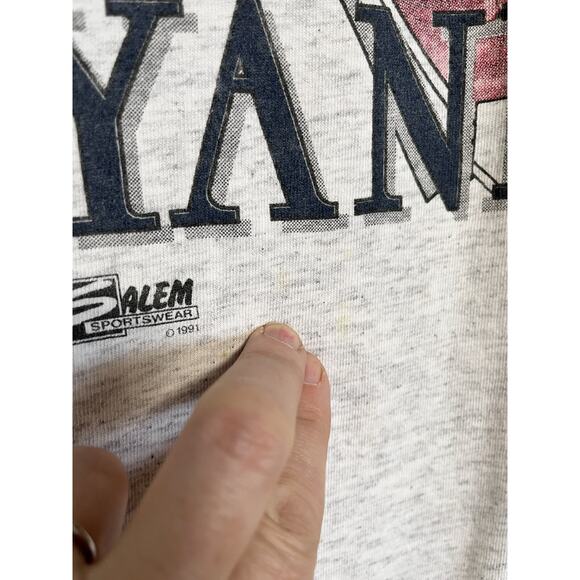 VTG New York Yankees T Shirt Big Logo MLB 1991 90s Salem Sportswear Double Cuff - Picture 9 of 9